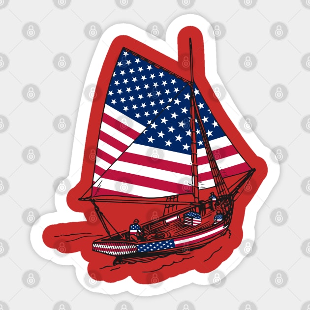 Vintage America Victorian Galleon Ship of United States Flag Celebrate United States Independence Day Sticker by Mochabonk